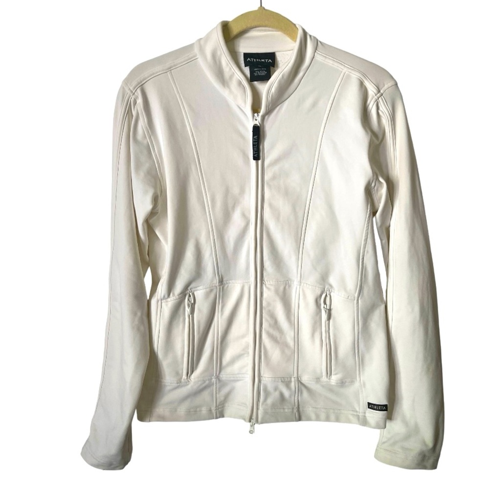 Vintage 90s Athleta White Full Zip Yoga Workout‎ Jacket M